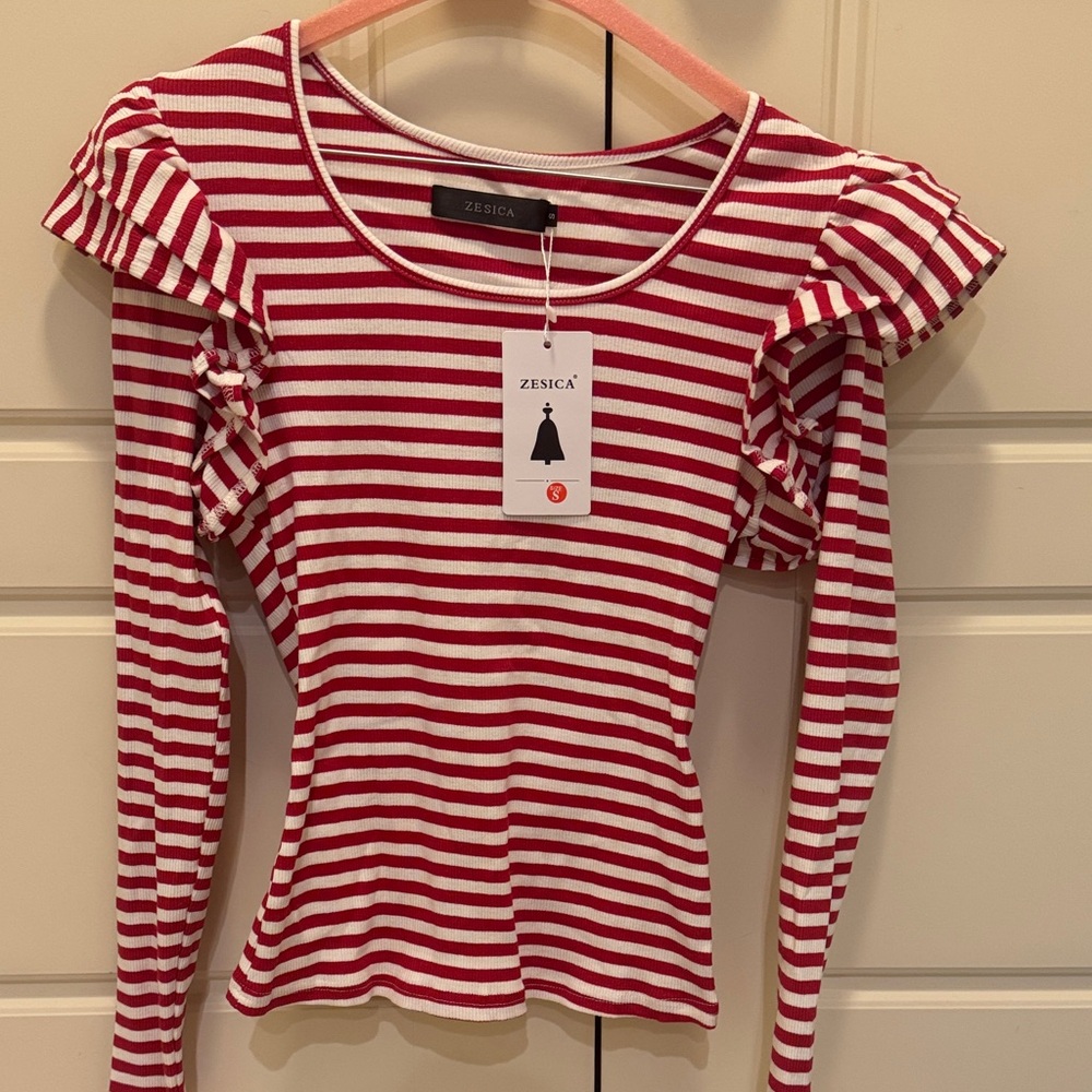 Zesica Red‎ and White Striped Long Sleeve Top
